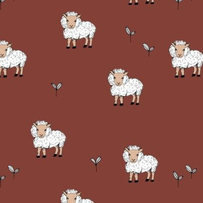 Little sheep in the fields grass farm animals sweet dreams nursery stone red maroon neutral