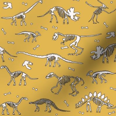 dinoworld brights fabric - dinosaur skeleton fabric, dino fabric, dinosaur girls fabric, girly dinosaur fabric -yellow