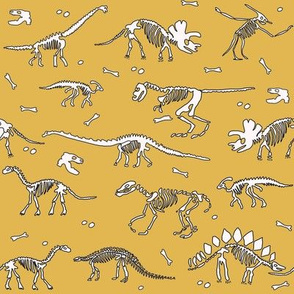 dinoworld brights fabric - dinosaur skeleton fabric, dino fabric, dinosaur girls fabric, girly dinosaur fabric -yellow