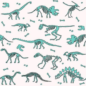 dinoworld brights fabric - dinosaur skeleton fabric, dino fabric, dinosaur girls fabric, girly dinosaur fabric - mint