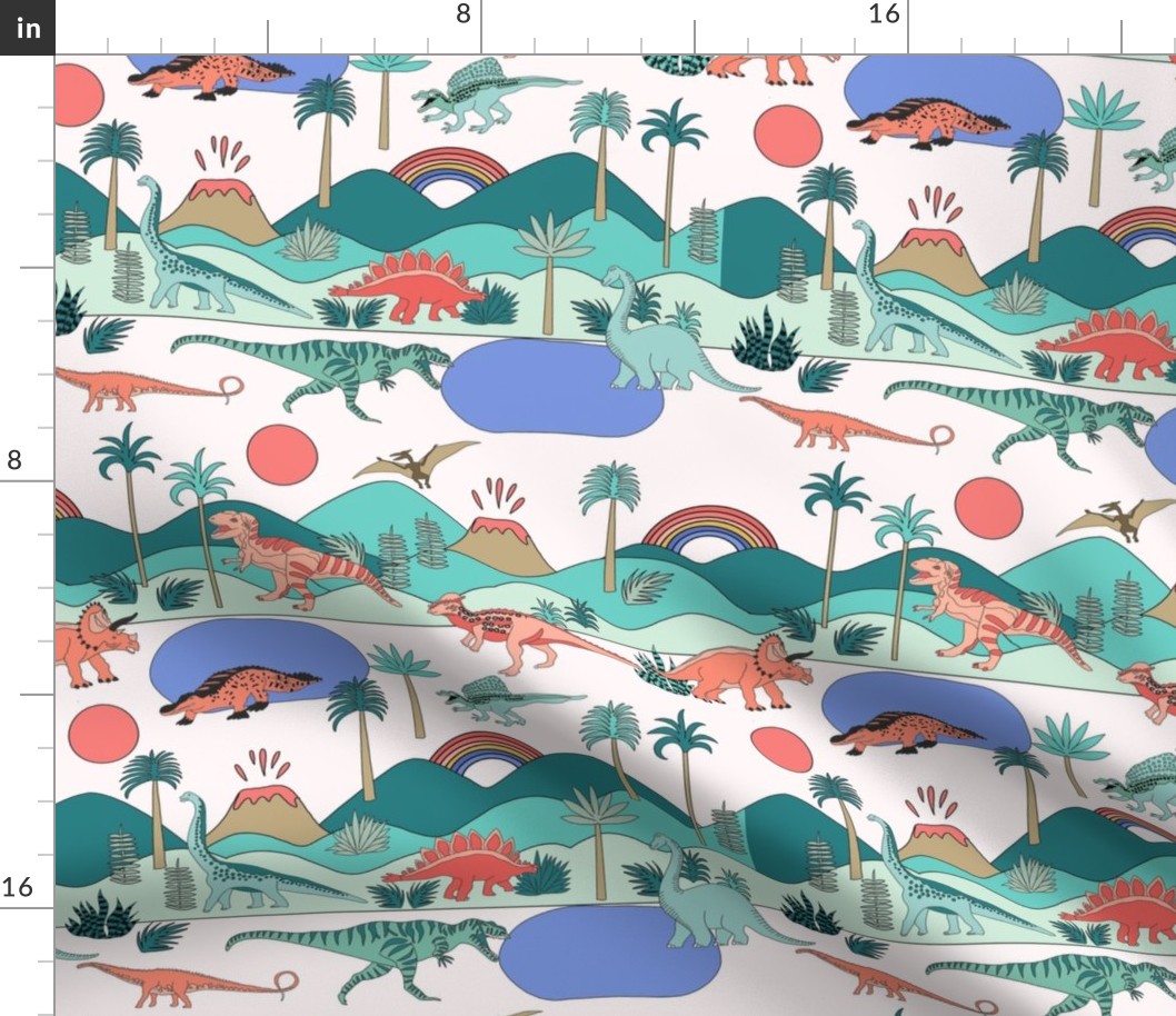 MEDIUM dinoworld brights fabric - girls dinosaur fabric, dinosaurs for girls, bright colors, 