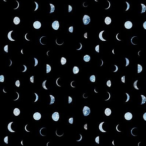 Scattered Moons - blue tones on black - smaller scale
