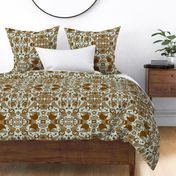 kiwi damask in brown and blue