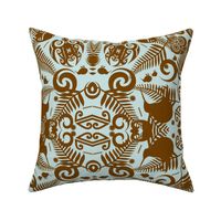 kiwi damask in brown and blue