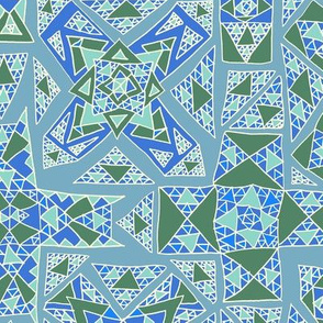 medieval geometric triangle crosses blue (large)