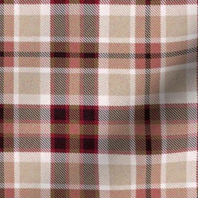 Beige Brown and Burgundy Red Four Square Plaid