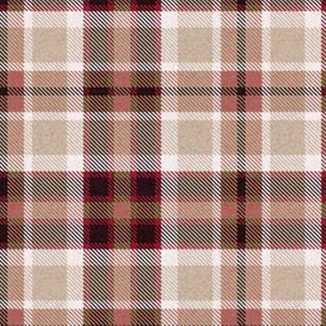 Beige Brown and Burgundy Red Four Square Plaid