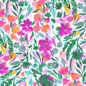 upside floral magenta green large scale