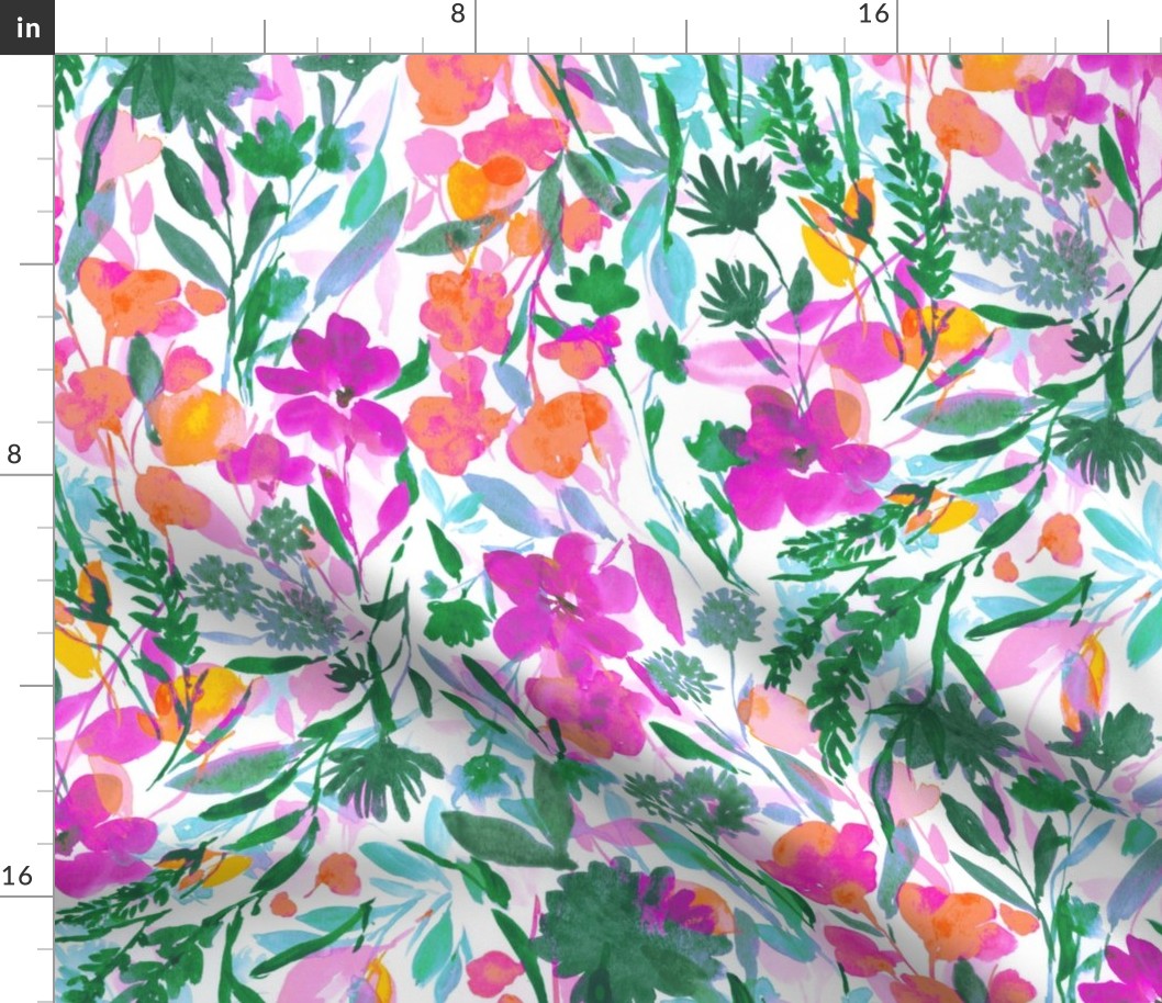 upside floral magenta green large scale