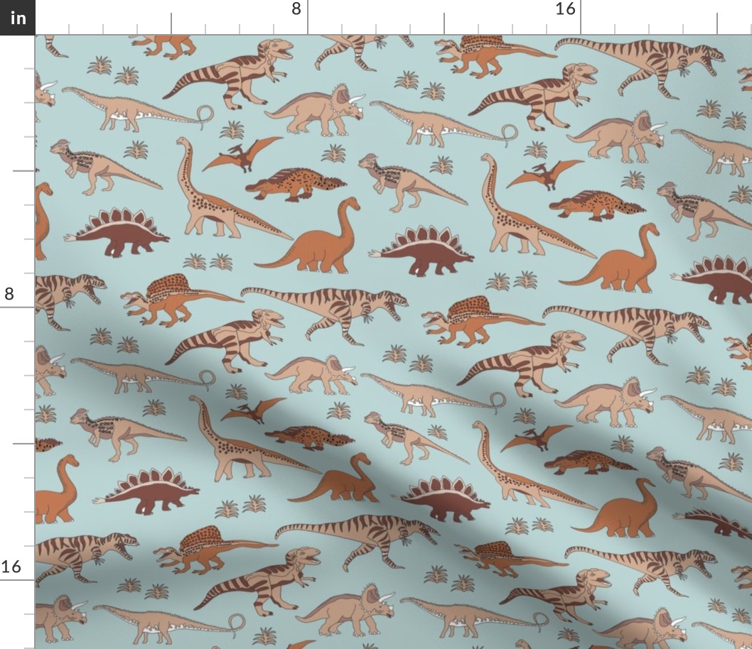 dinosaur fabric - muted nursery fabric, earth fabric, montessori nursery fabric, - soft mint