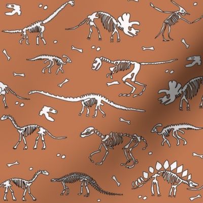 dinosaur skeleton fabric - muted earth fabric, baby boy fabric, boys fabric, science fabric, bones fabric, dinosaur bone fabric - rust
