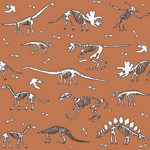 dinosaur skeleton fabric - muted earth fabric, baby boy fabric, boys fabric, science fabric, bones fabric, dinosaur bone fabric - rust