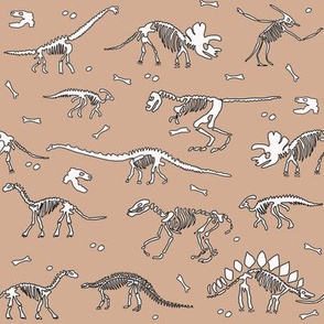 dinosaur skeleton fabric - muted earth fabric, baby boy fabric, boys fabric, science fabric, bones fabric, dinosaur bone fabric - tan