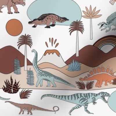 MEDIUM dinoworld fabric - muted earth tones fabric, baby fabric, baby bedding fabric, nursery fabric, montessori fabric, waldorf fabrics - earth