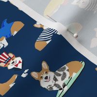 corgi costume fabric - corgis in costumes, corgi fabric, corgi design, dog fabric -  navy