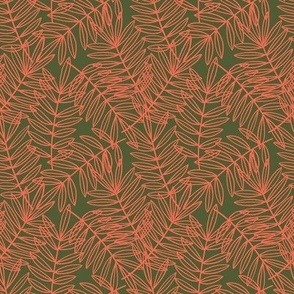 Tropical Palm Fronds in Neon Coral and Olive Green - Small