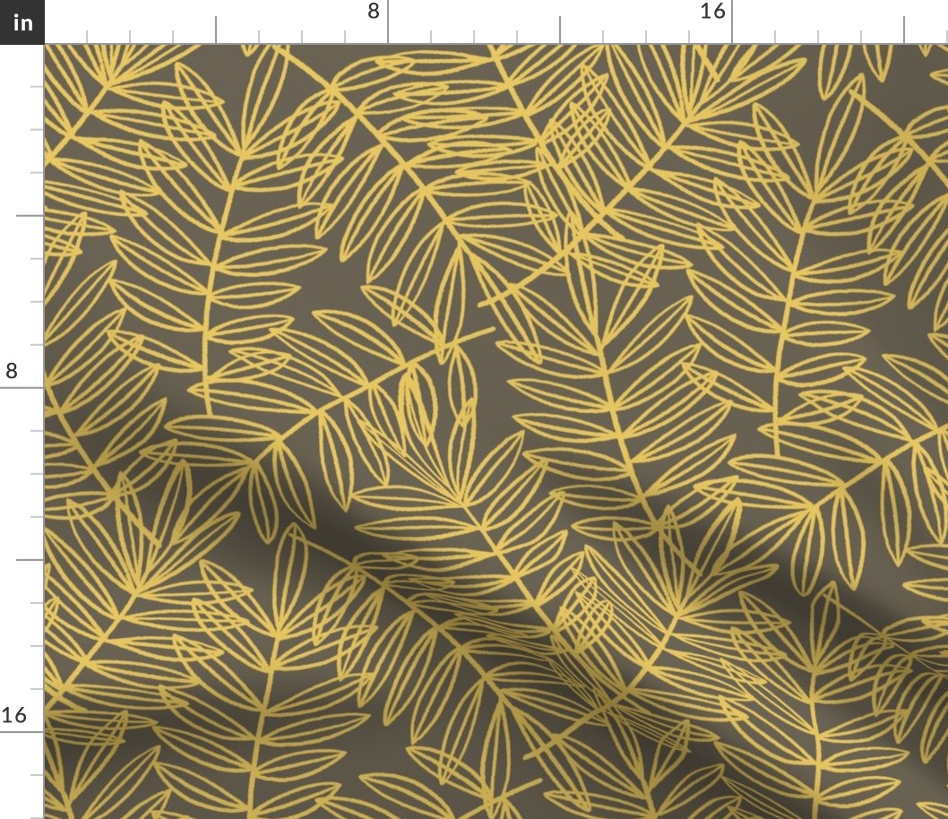 Tropical Palm Fronds in Grey and Yellow