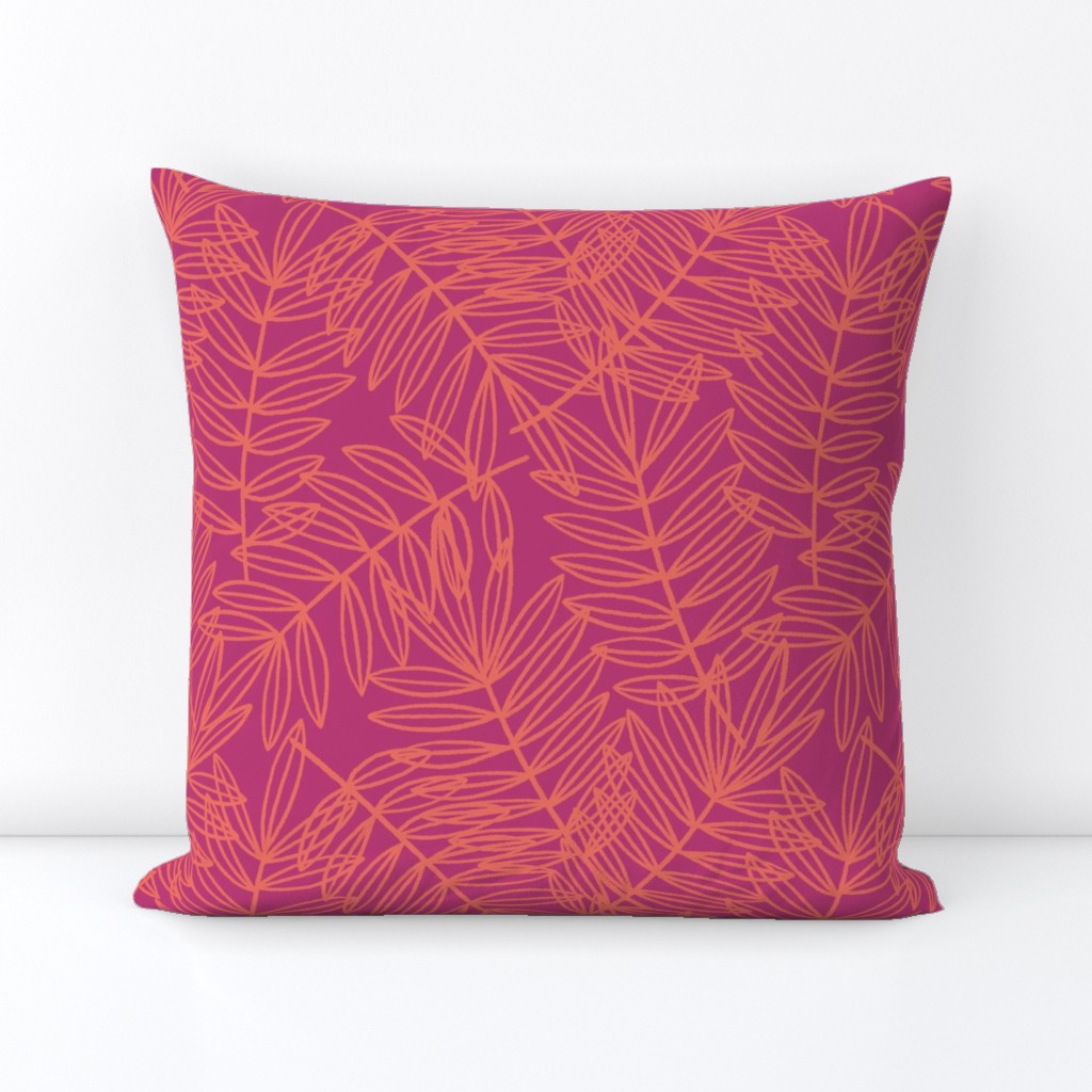 Tropical Palm Frond Botanical in Orange and Hot Pink