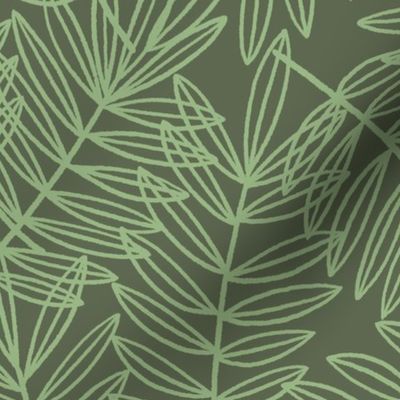 Tropical Palm Frond Botanical on Sage Green