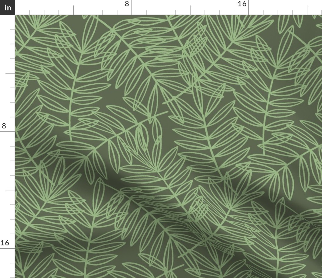 Tropical Palm Frond Botanical on Sage Green