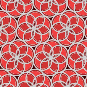 Silver Foil Floral Circles Geometric Nature in Red Tile