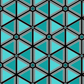 Silver Foil Hexagon and Triangles in Teal Dark Tile