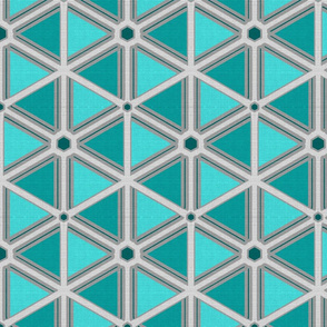 Silver Foil Hexagon and Triangles in Teal Light Tile