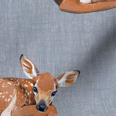 Spring Fawn on Blue Linen - Larger Scale