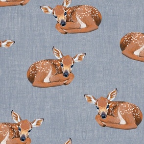 Spring Fawn on Blue Linen {larger scale}