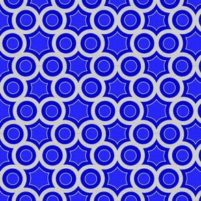 Silver Foil Honeycomb Circular Hexagon Pattern in Blue Tile