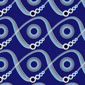 Silver Foil String of Pearls Abstract Circles in Shades of Blue Tile