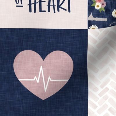 Nursing is a work of heart - Nurse patchwork wholecloth - Navy/Mauve  - LAD20