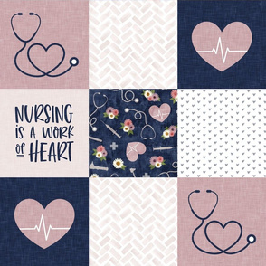 Nursing is a work of heart - Nurse patchwork wholecloth - Navy/Mauve  - LAD20