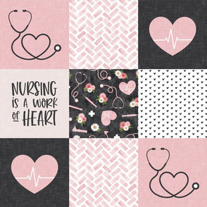 Nursing is a work of heart - Nurse patchwork wholecloth - pink/grey - LAD20