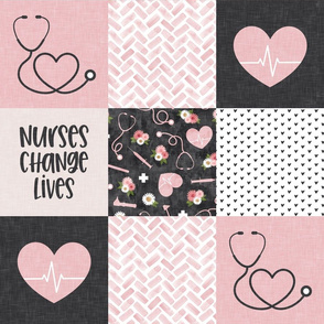 Nurses Change Lives - Nursing patchwork wholecloth - pink/grey - LAD20