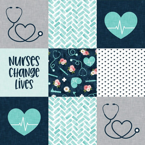 Nurses Change Lives - Nursing patchwork wholecloth - teal - LAD20