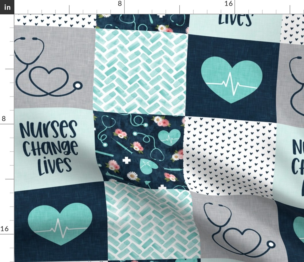 Nurses Change Lives - Nursing patchwork wholecloth - teal - LAD20