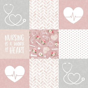 Nursing is a work of heart - Nurse patchwork wholecloth - Pink/Pink - LAD20