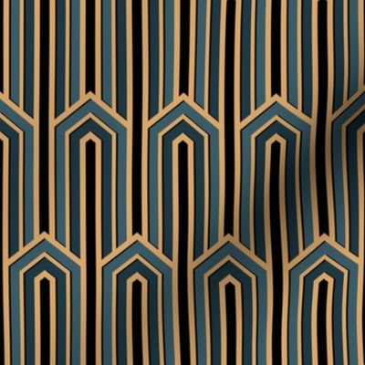 ART DECO NESTED HOUSES - TEAL, BLACK AND GOLD