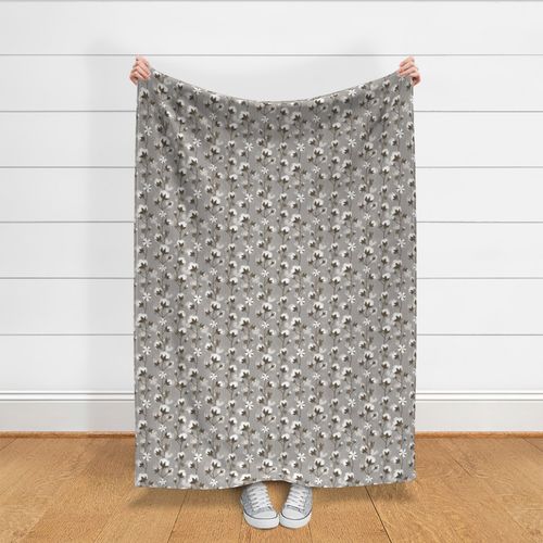 (MEDIUM) Cotton Pods on grey beige