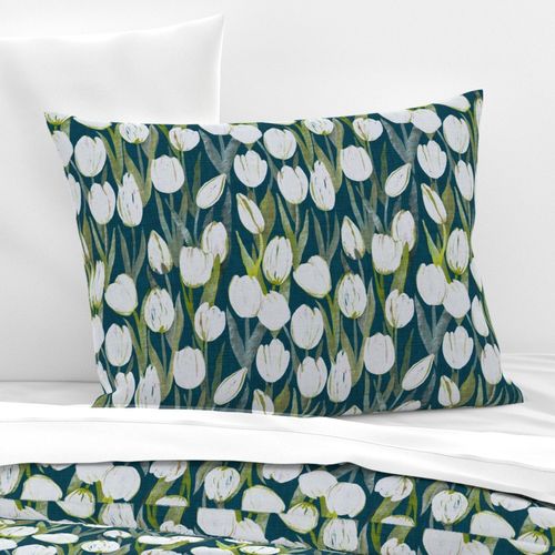 (MEDIUM) White tulips on dark teal