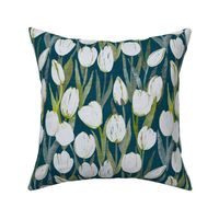 (MEDIUM) White tulips on dark teal