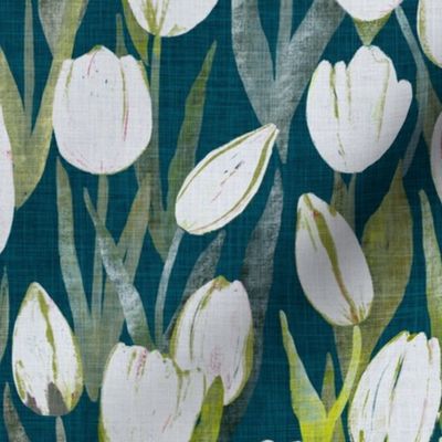 (MEDIUM) White tulips on dark teal