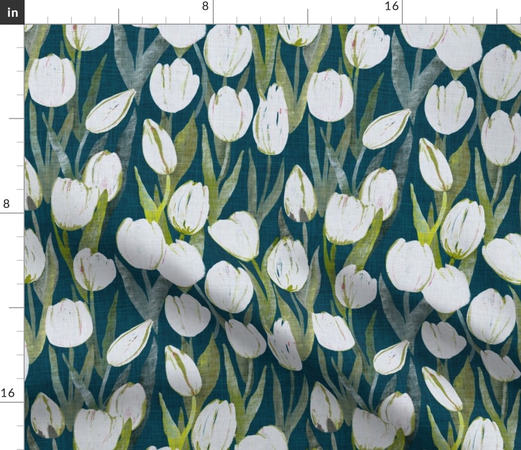 (MEDIUM) White tulips on dark teal