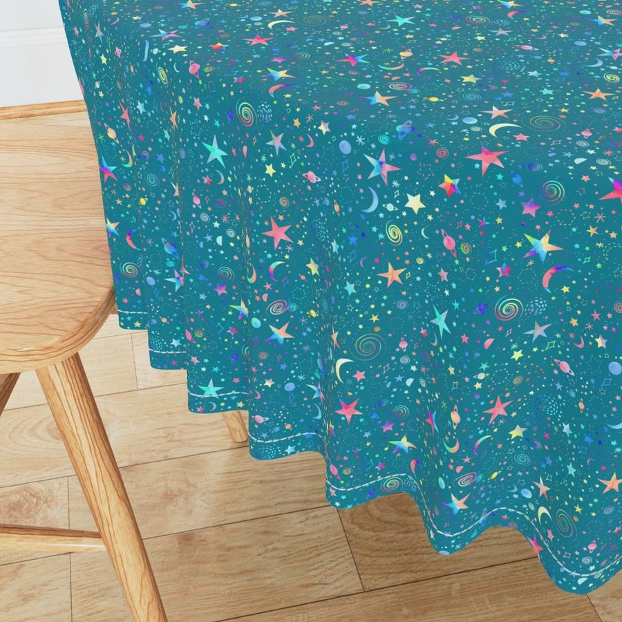 Rainbow Universe - teal background - smaller scale