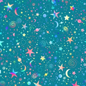 Rainbow Universe - teal background - smaller scale