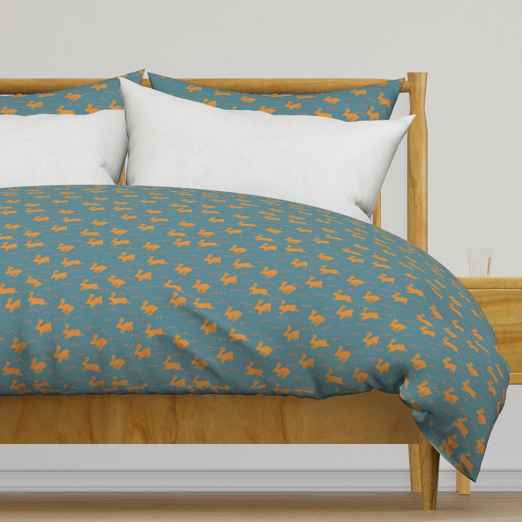 Quilter’s Rabbits in Gold on Teal