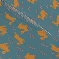 Quilter’s Rabbits in Gold on Teal
