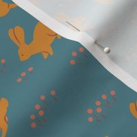 Quilter’s Rabbits in Gold on Teal