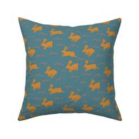 Quilter’s Rabbits in Gold on Teal